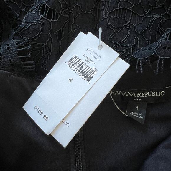 Banana Republic Lace Overlay Sheath Dress Raw Scallop Hem Black 4 NWT - Picture 10 of 11
